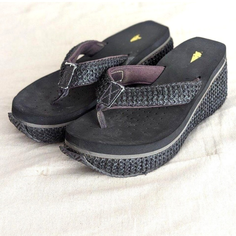 Y2K McBling Beachcore Volatile Platform Wedge Flip Flops Black Women's‎ 6/6.5